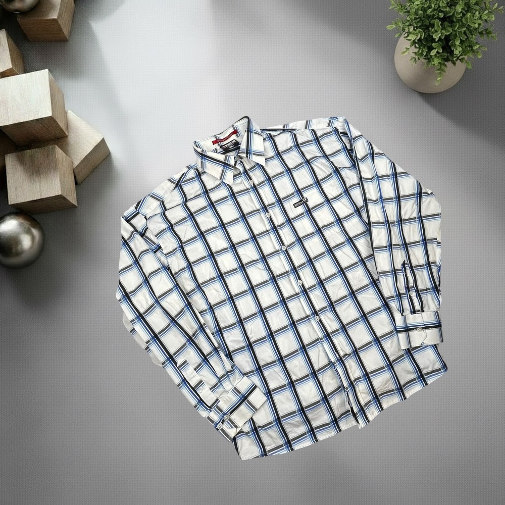 Vintage Southpole Plaid Button Up Shirt Mens 3XL Blue Black Y2K Baggy Skater
